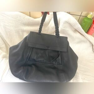 Tory Burch Half Moon Satchel- Large Black Leather